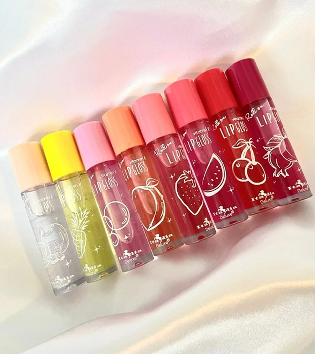 Lipgloss Fruit - Italia Deluxe - Vitamine E - Roll On - Per Stuk 3 Lipgloss Fruit - Italia Deluxe - Vitamine E - Roll On - Per Stuk