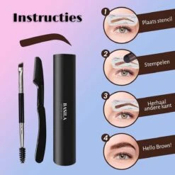 Basila® Duo Wenkbrauw Stempel Kit - Donker Bruin & Bruin - Watervast - Matte Poeder - Trimmer - 26 Stencils -Maybelline Winkel 1200x1200 1166