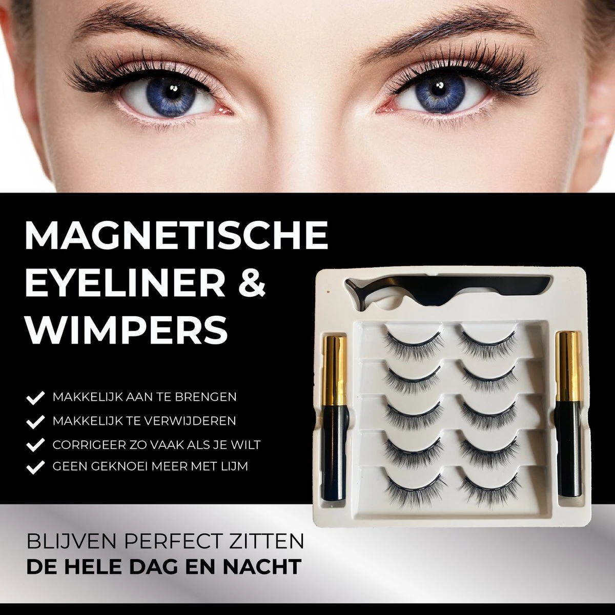 Magnetische Nep Wimpers Met 2 Magnetic Eyeliners En Applicator - 10 Magnetische Lashes - Wimperextensions - Zwart 4 Magnetische Nep Wimpers Met 2 Magnetic Eyeliners En Applicator - 10 Magnetische Lashes - Wimperextensions - Zwart - Afbeelding 2