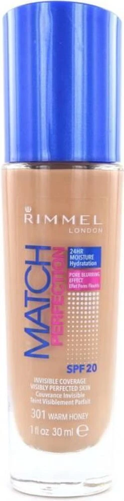 Rimmel London Match Perfection Foundation 301 Warm Honey -Maybelline Winkel 297x1200 1